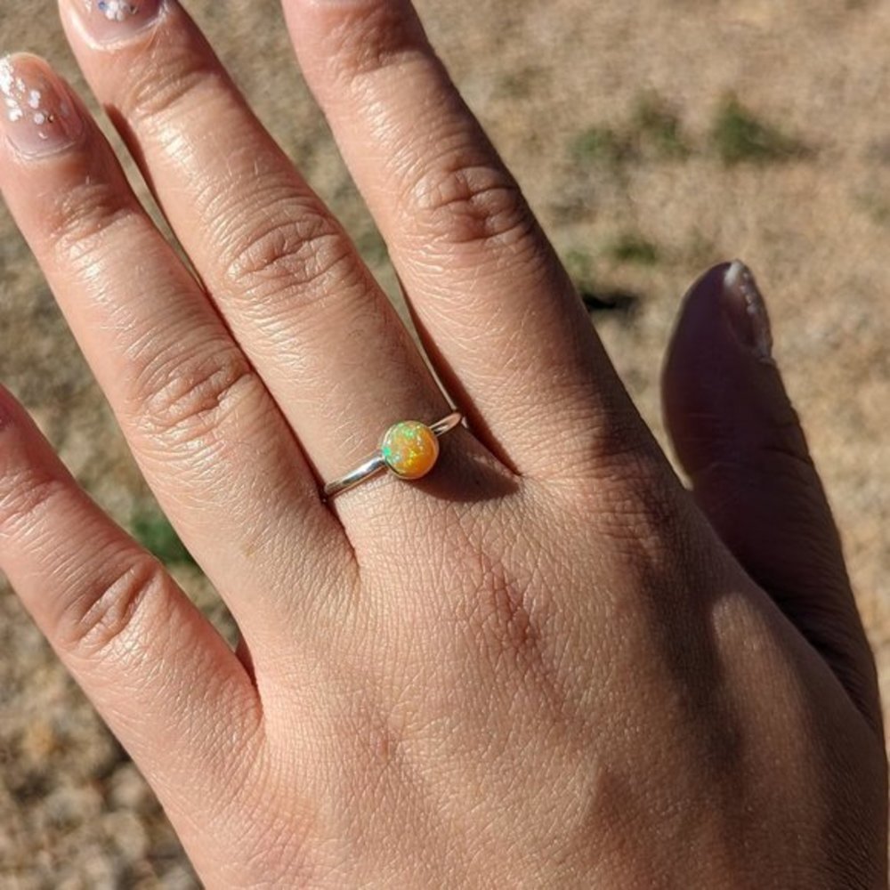 Women's Round Synthetic Opal Handmade Sterling Silver Yellow Ring‎